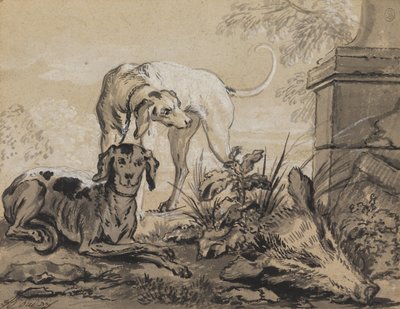 After the Hunt: Two Hounds beside a Boar